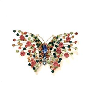 BEAUTIFUL LARGE SILVER-TONE & RHINESTONE BUTTERFLY RHINESTONE BROOCH PIN